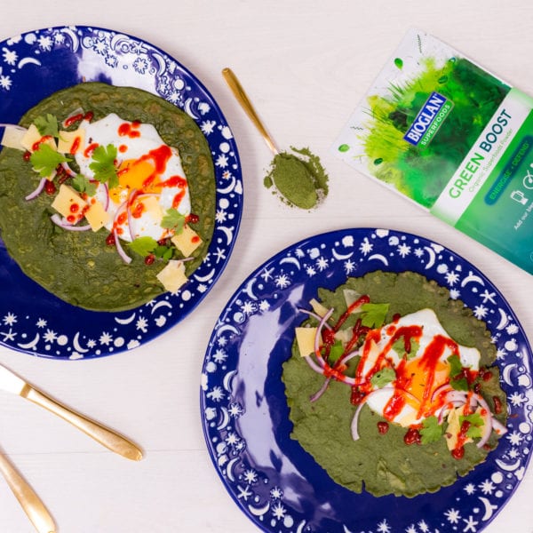 Green Boost brunch pancakes