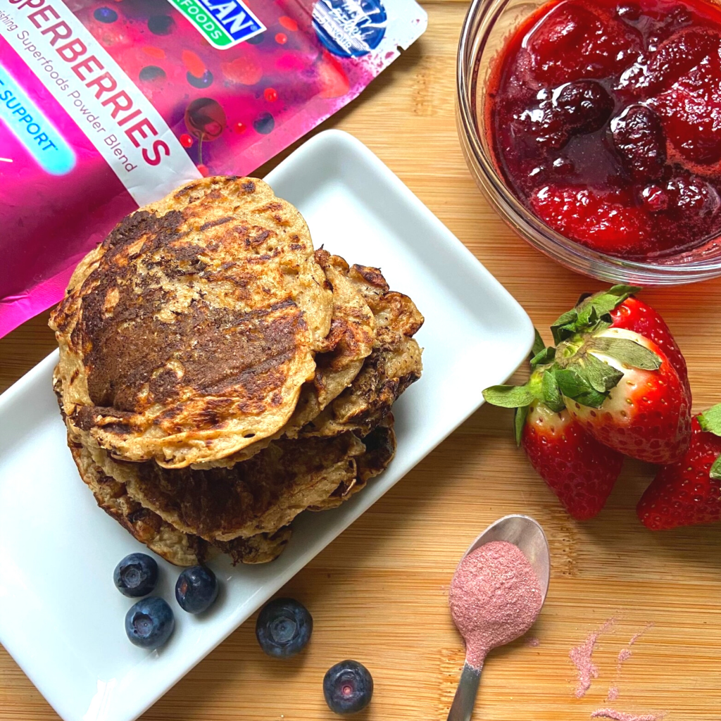 Vegan Oat and Banana Pancakes with Superberries Compote - Bioglan Superfoods
